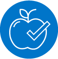 icon graphic of an apple with a checkmark
