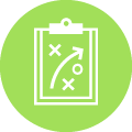 icon graphic of a clipboard with a strategy